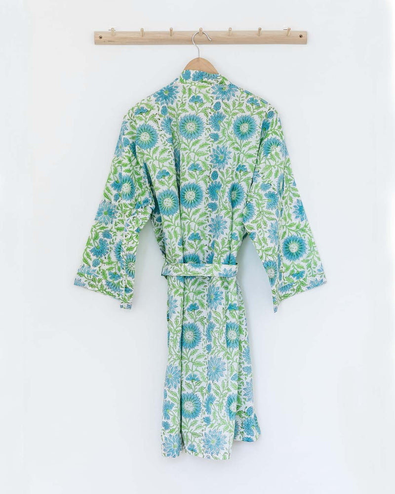 Damen Morgenmantel Kimono grün blau