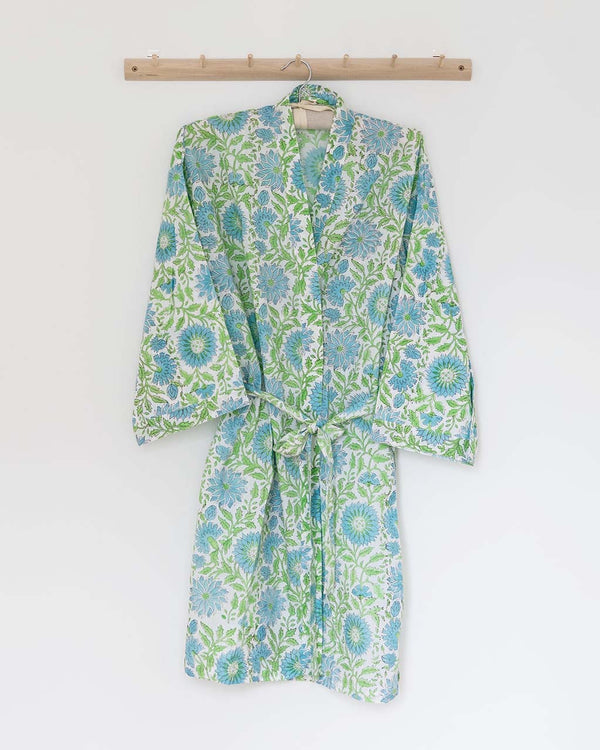 Damen Morgenmantel Kimono grün blau