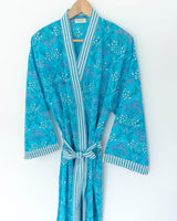Damen Morgenmantel Kimono blau gemustert