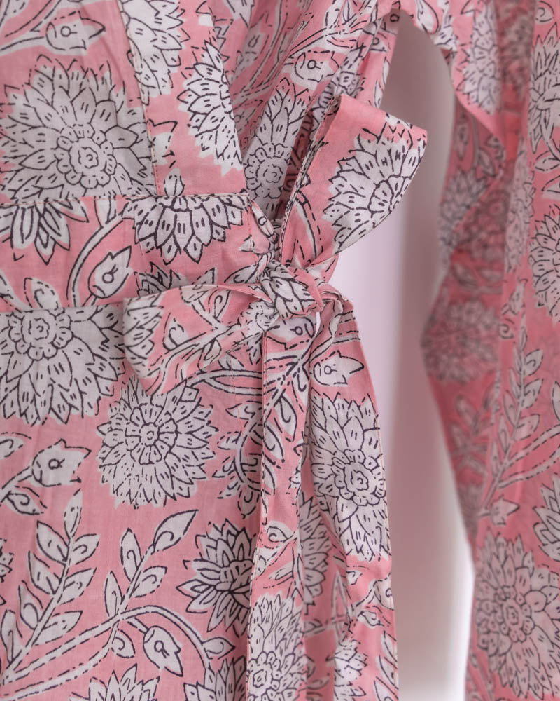 Damen Morgenmantel Kimono tailliert geblümt