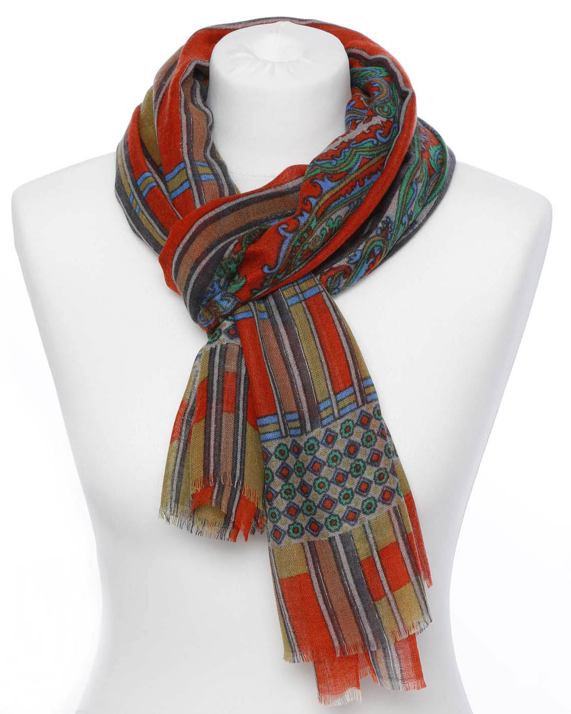 Damenschal rot grün gemustert