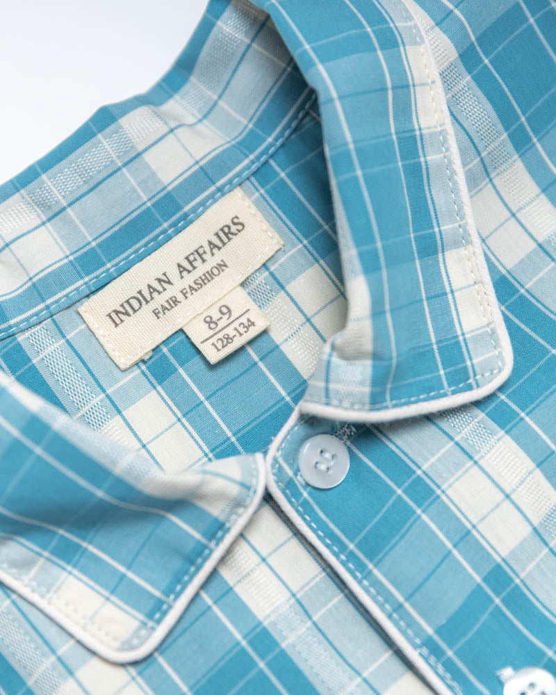 Unisex Pyjama blaugrün kariert