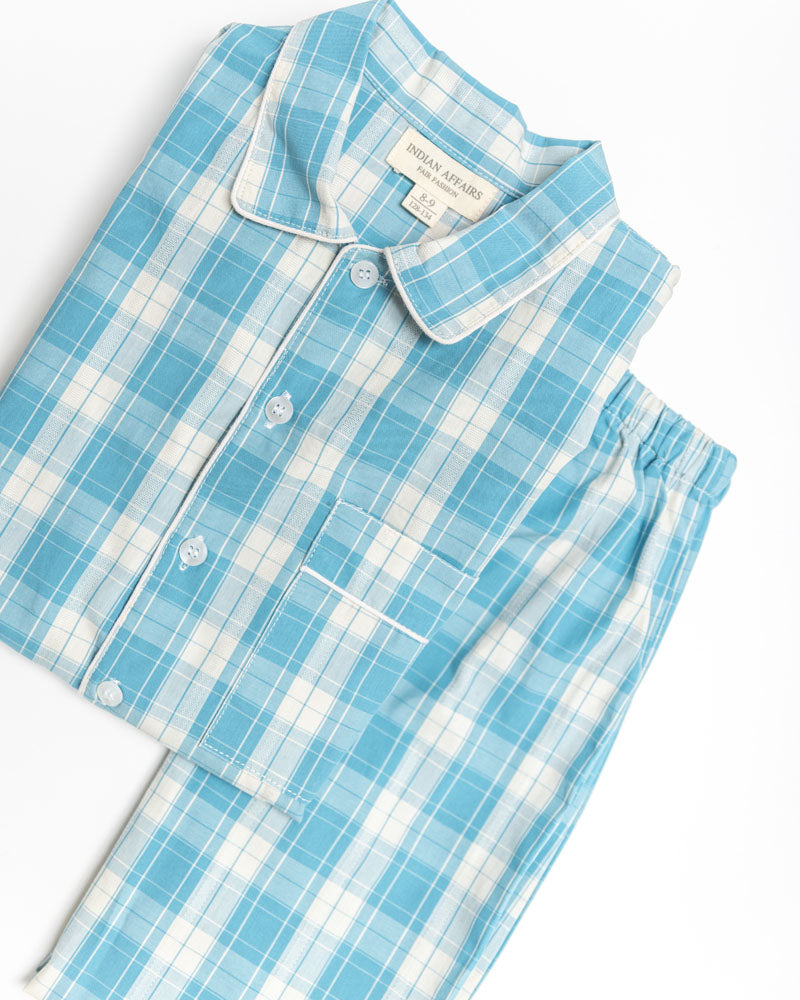 Unisex Pyjama blaugrün kariert