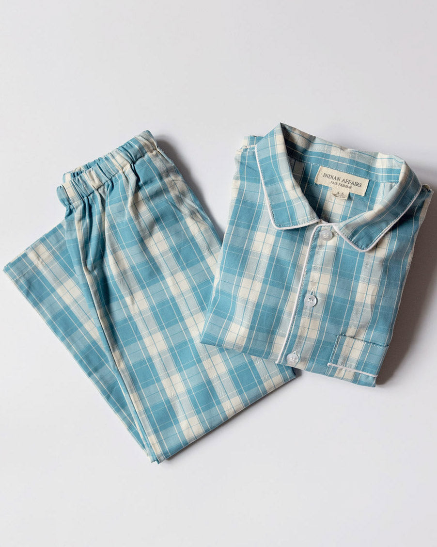 Unisex Pyjama blaugrün kariert