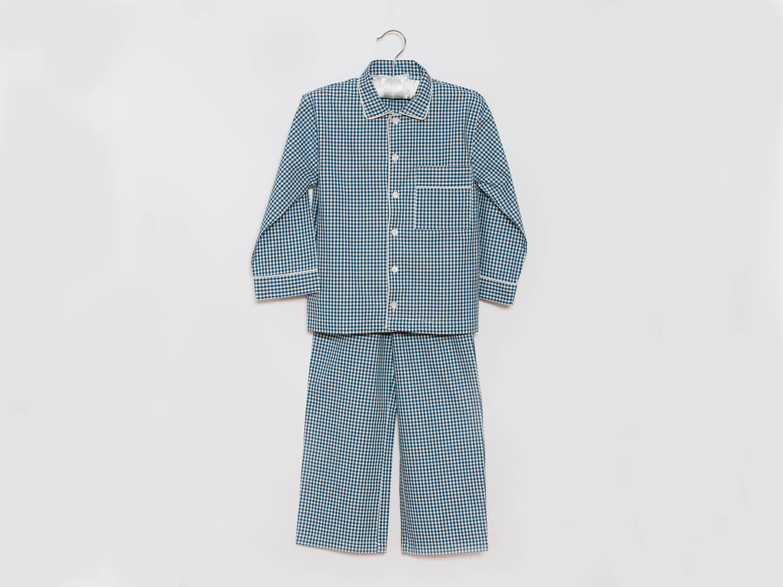 ThePyjamaFactory Jungen Schlafanzug Blau Kariert - Langarm Pyjama Set Mit Elastischem Bund