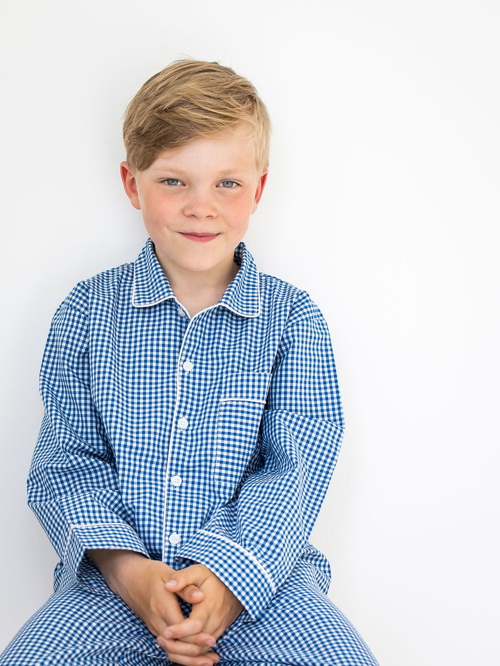 Unisex Pyjama blau kariert