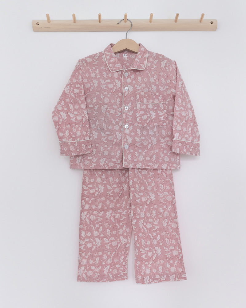 Mädchen Pyjama rosa Blumenmuster