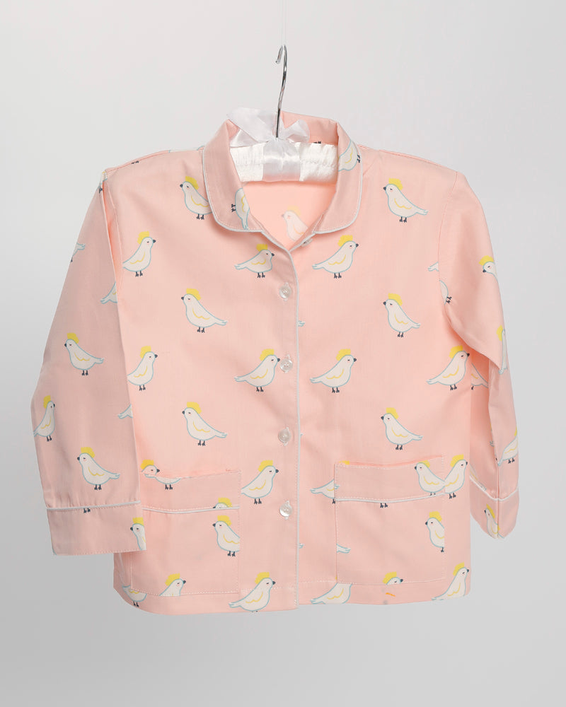 Mädchen-Pyjama rosa Vogelmotiv