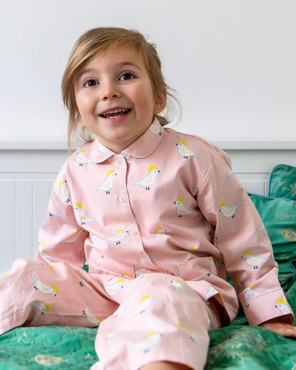 Mädchen-Pyjama rosa Vogelmotiv