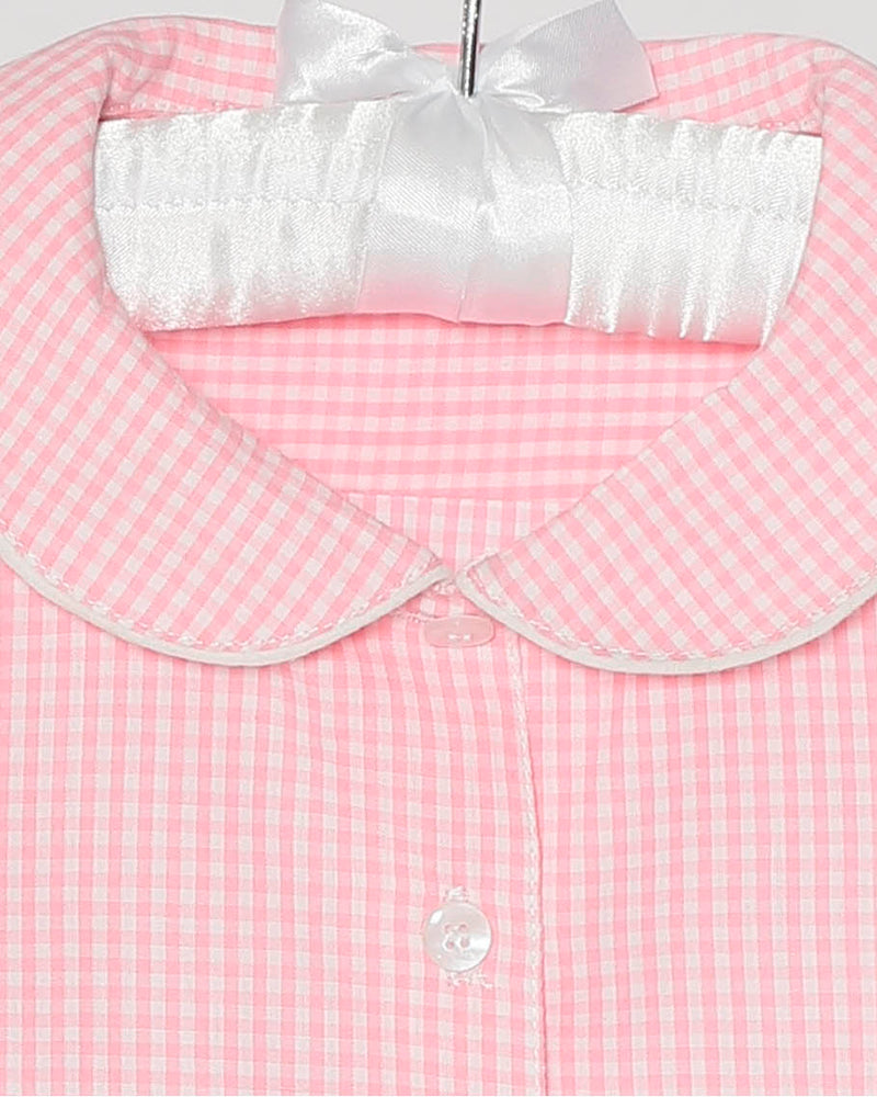 Mädchenbluse Vichy Rosa Bubikragen