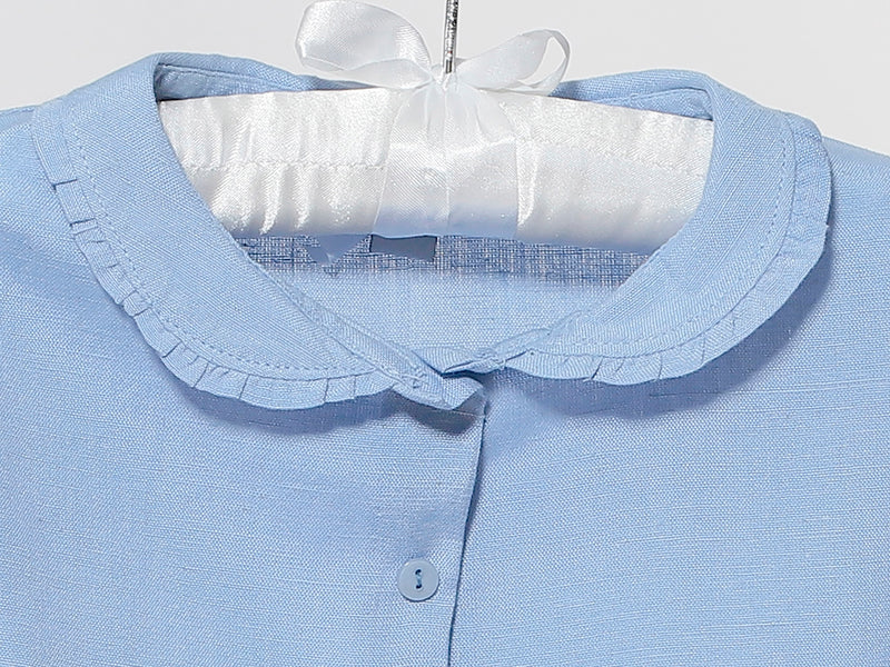 Mädchenbluse blau Rüschenkragen