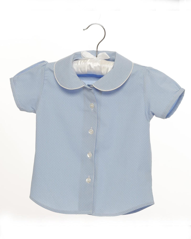 Mädchen-Bluse Blau Bubikragen