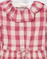 Mädchenkleid Rüschenkragen rosa kariert
