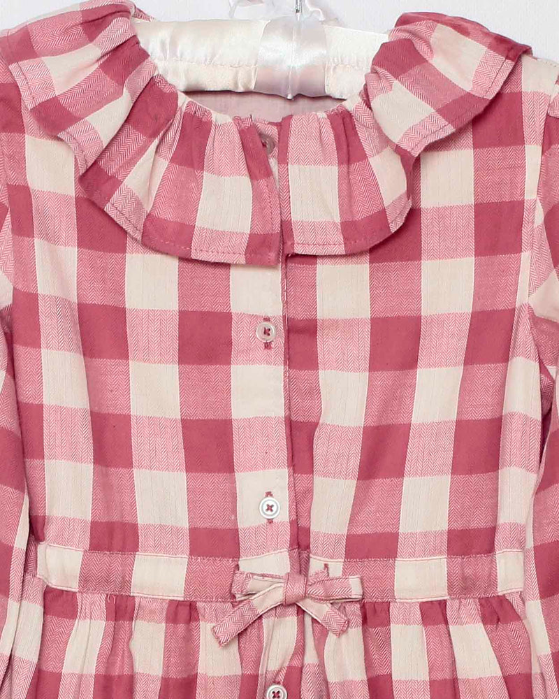 Mädchenkleid Rüschenkragen rosa kariert