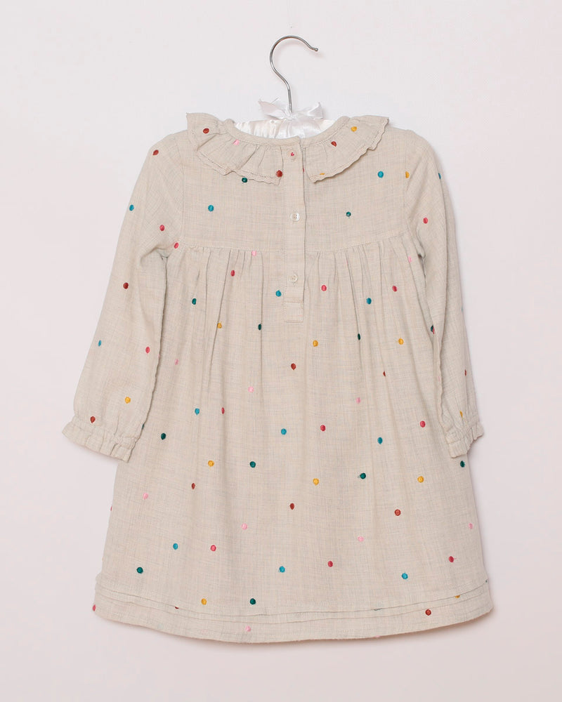 Mädchenkleid mit Pünktchenstickerei beige